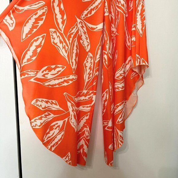 FAERIESTY ORANGE WHITE PRINTED ASYMMETRICAL PALAZZO WIDE LEG FLOWY SUMMER PANTS - Picture 5 of 11